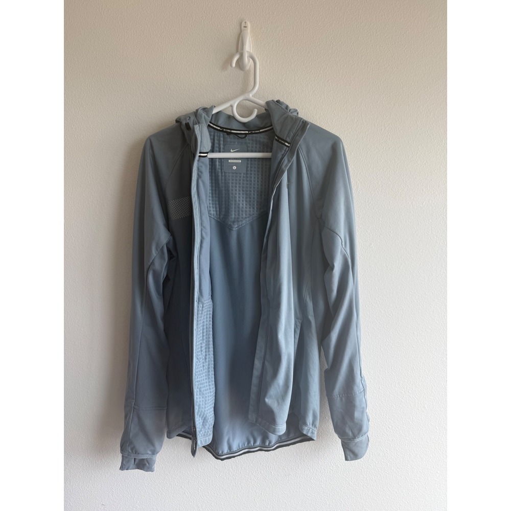 Nike Dri-FIT Mens Large Blue Grey Full Zip Running Jacket Hooded Windbreaker